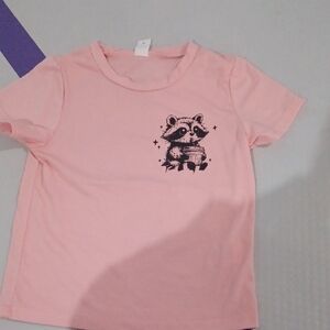 SHEIN Pink Kids Tee with Raccoon Design